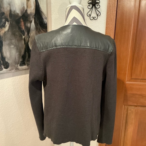Faux leather and knit zip front jacket - Picture 4 of 7